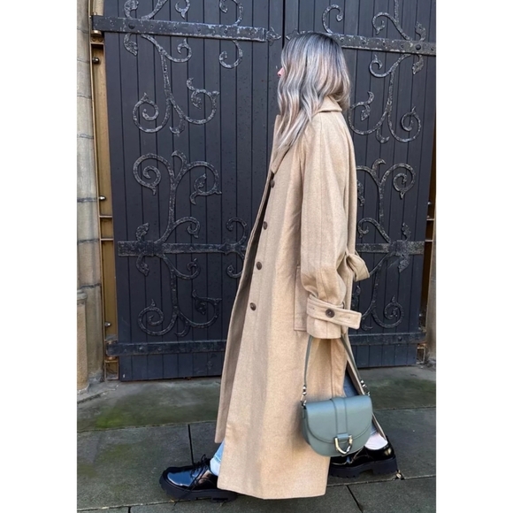 NWT Topshop Button Front Belted Longline Trench Coat Size XSmall (0-2) In Camel - Picture 3 of 16